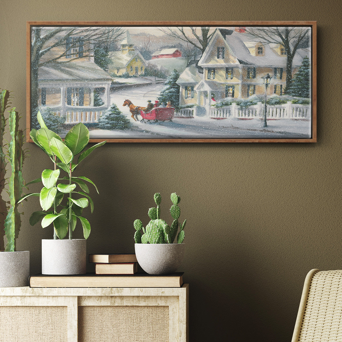 Village Sleigh Ride - Floater Framed Canvas Print