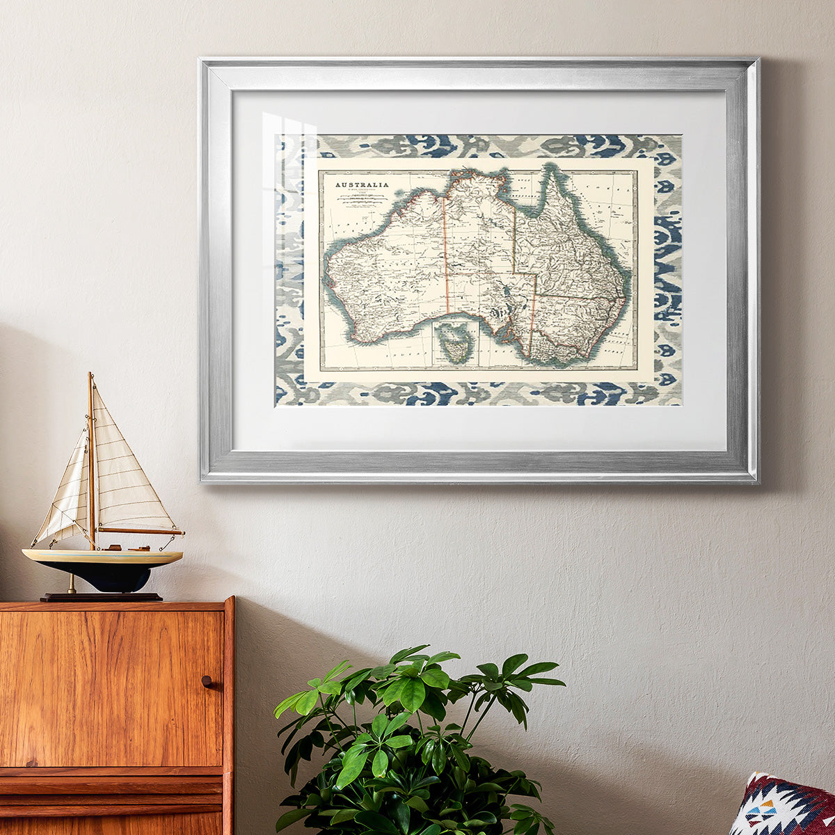 Bordered Map of Australia - Modern Framed Art Print