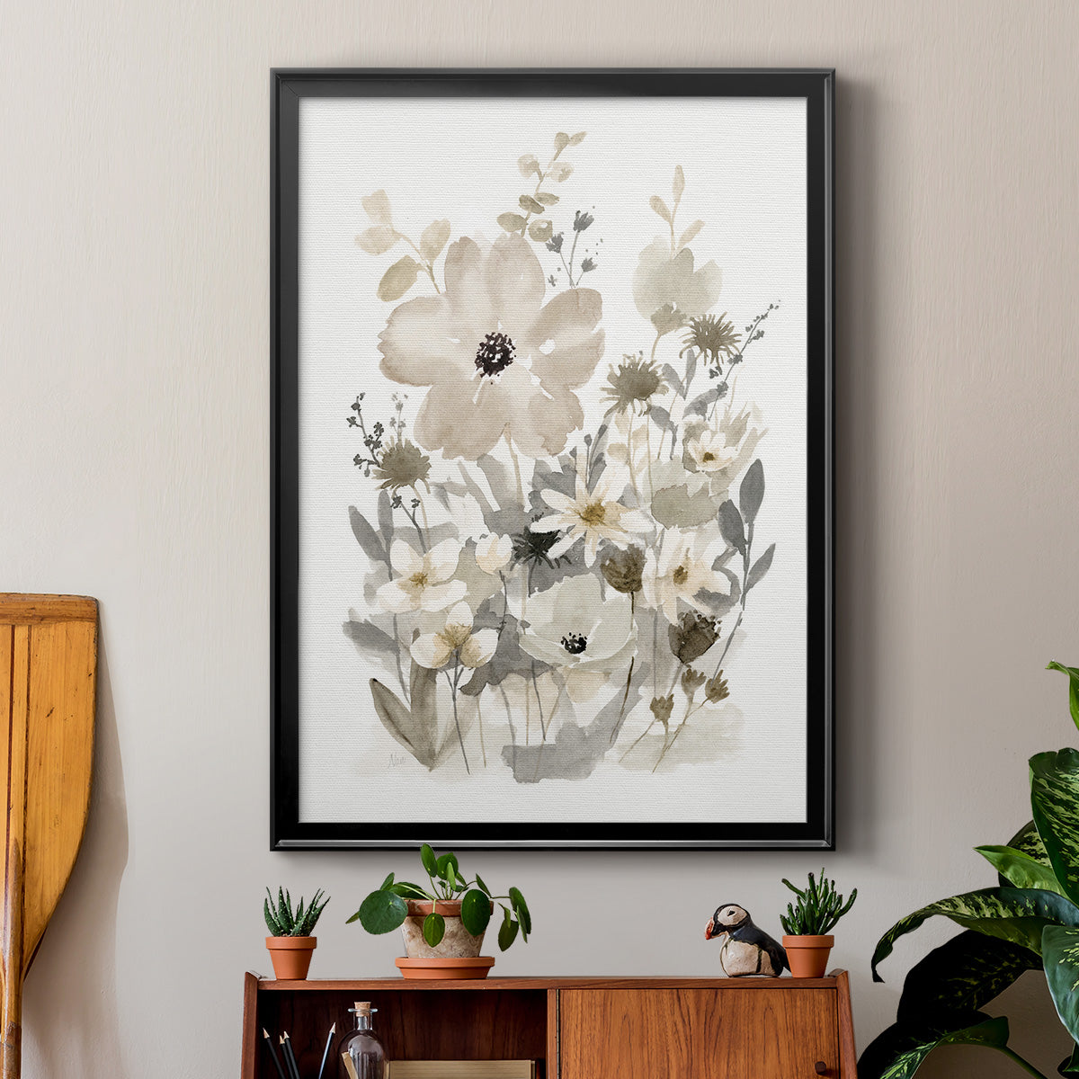 Neutral Nature I - Modern Framed Canvas Print