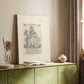 Canvas art print of a classical figure with etched lines and simple composition styled in a home decor setting.