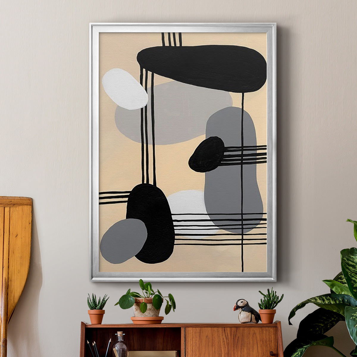 Interconnected Shapes II - Modern Framed Canvas Print