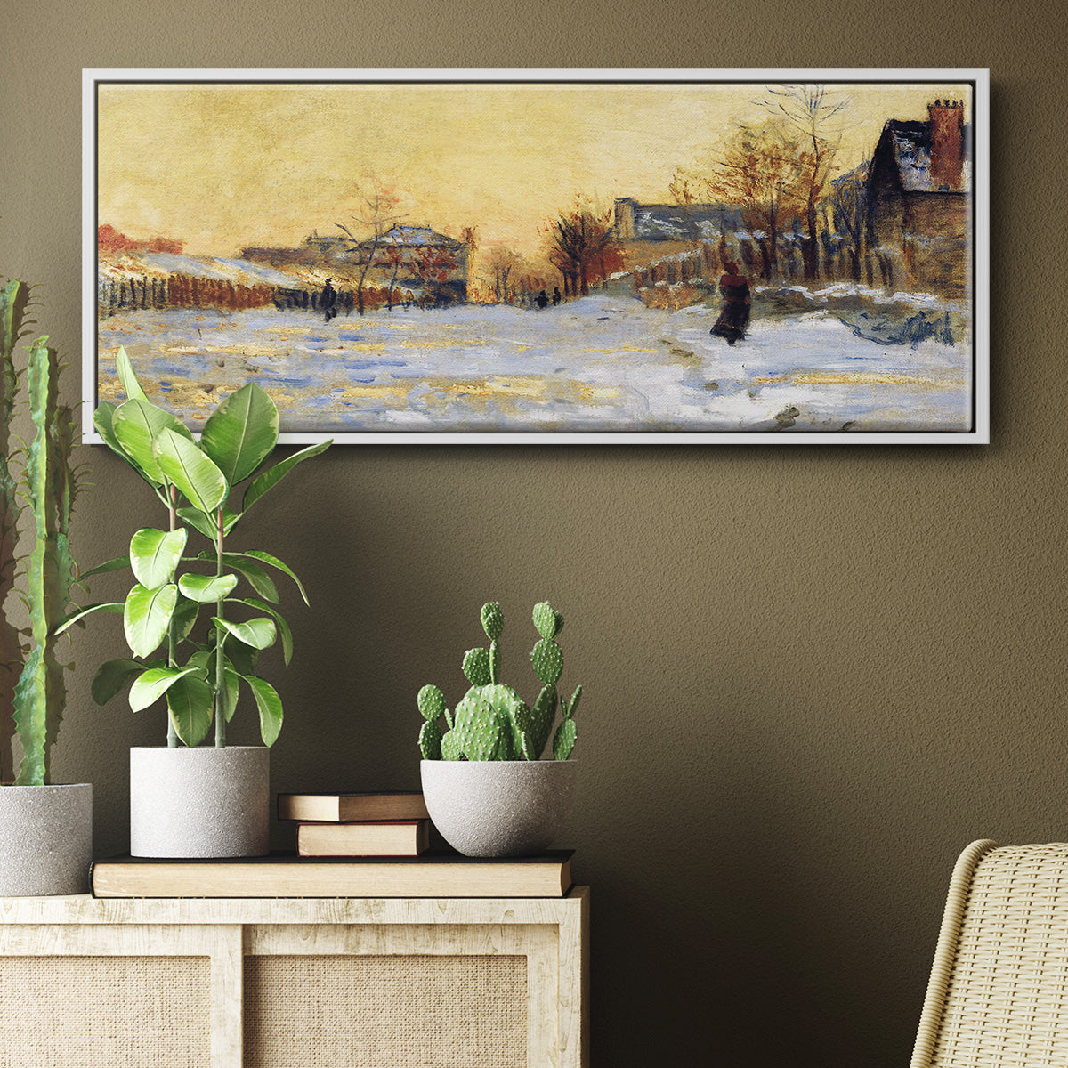 Snow Effect, The Street in Argentuil, 1875 - Floater Framed Canvas Print