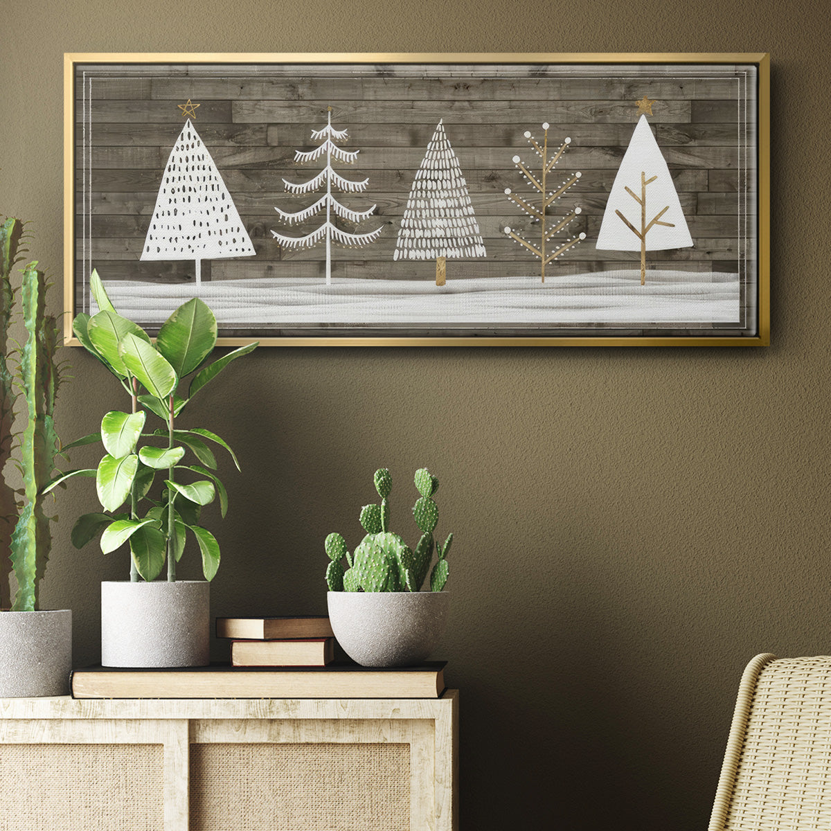 Wooded White Christmas Collection D - Floater Framed Canvas Print