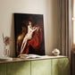 Canvas art print of a solitary figure seated in shadow with soft highlights styled in a home decor setting.