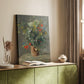Canvas art print of a floral arrangement with loose brushwork and gentle tones styled in a home decor setting.