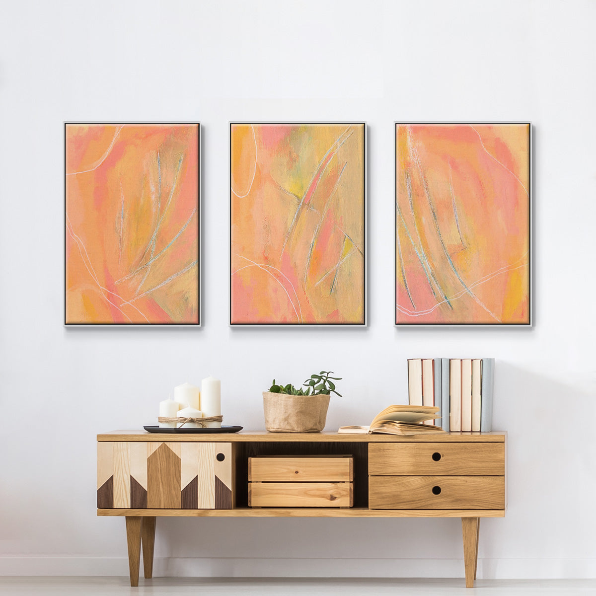 Peach Bliss I - Framed Premium Gallery Wrapped Canvas L Frame 3 Piece Set - Ready to Hang