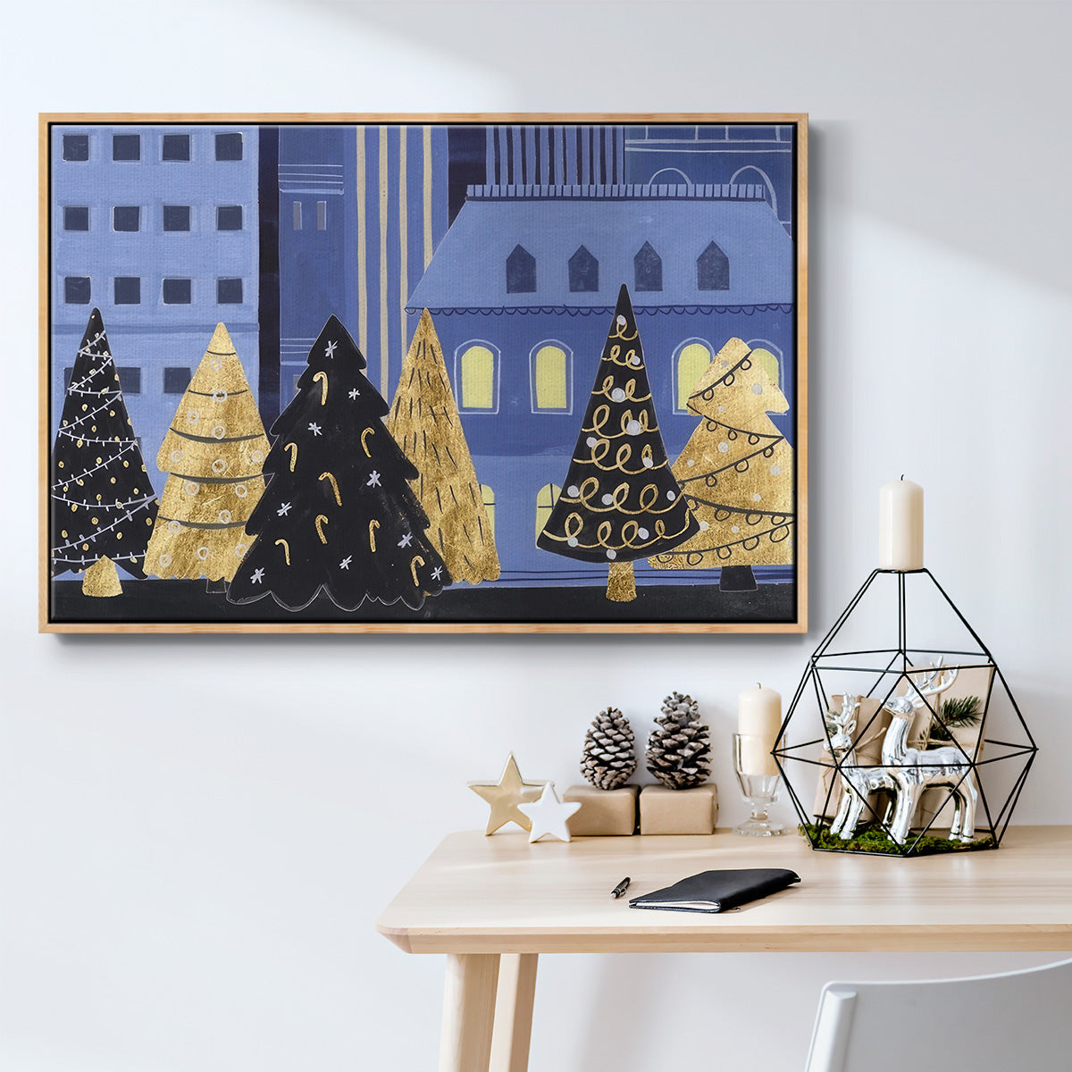 Holiday Night Collection A - Framed Gallery Wrapped Canvas in Floating Frame