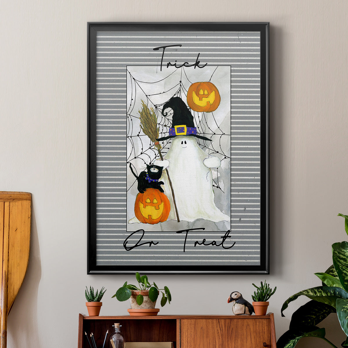 Trick or Treat Ghost - Modern Framed Canvas Print