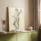 Canvas art print of a minimal sketch of a figure with balanced stance styled in a home decor setting.