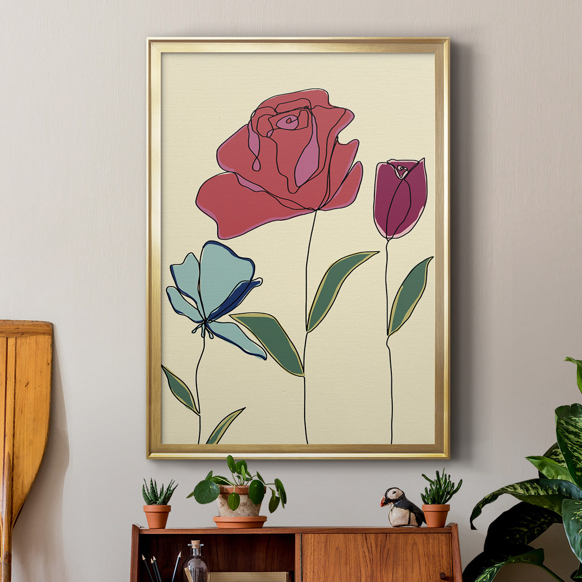 Colored Floral I - Modern Framed Canvas Print