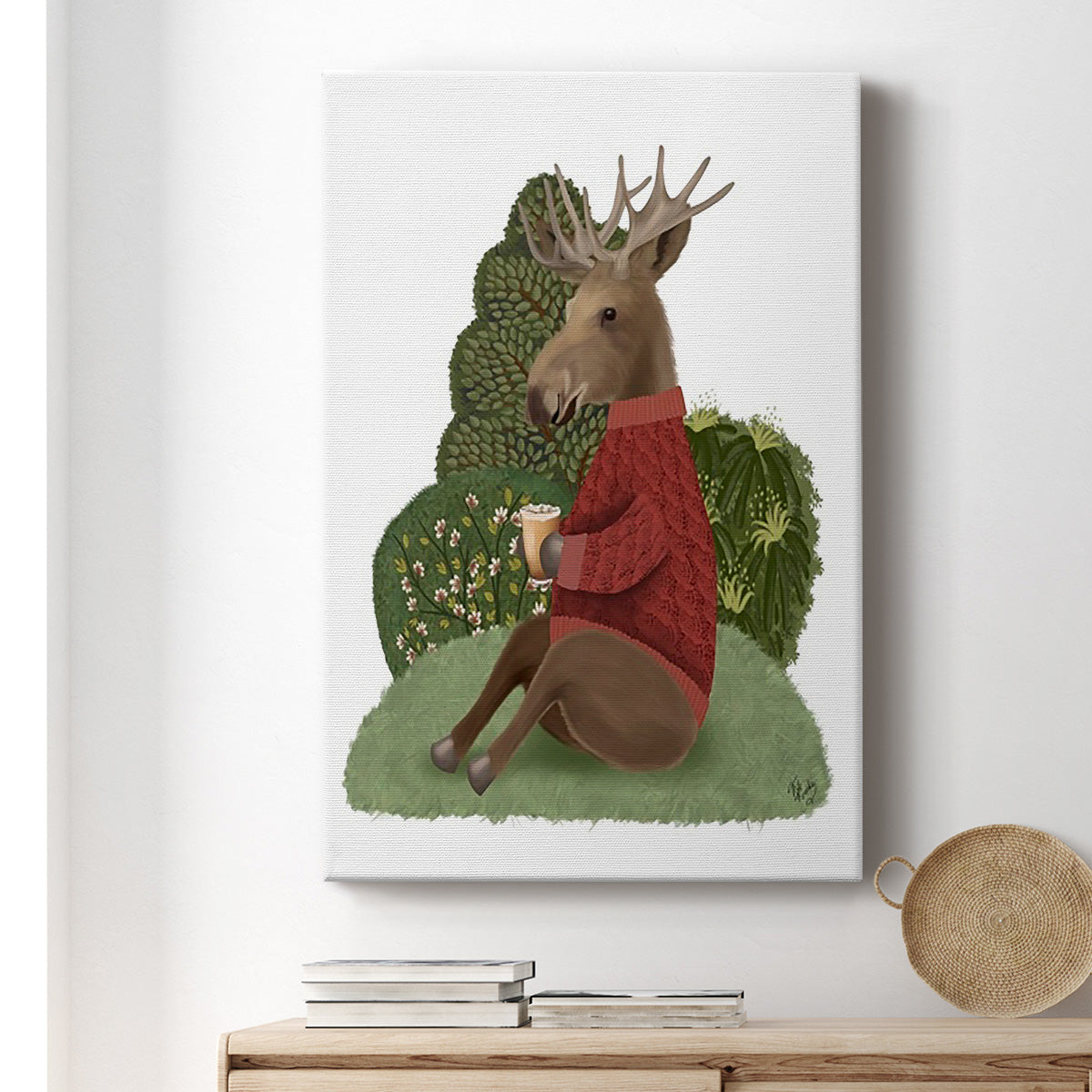 Latte Moose in Sweater - Canvas Art Print