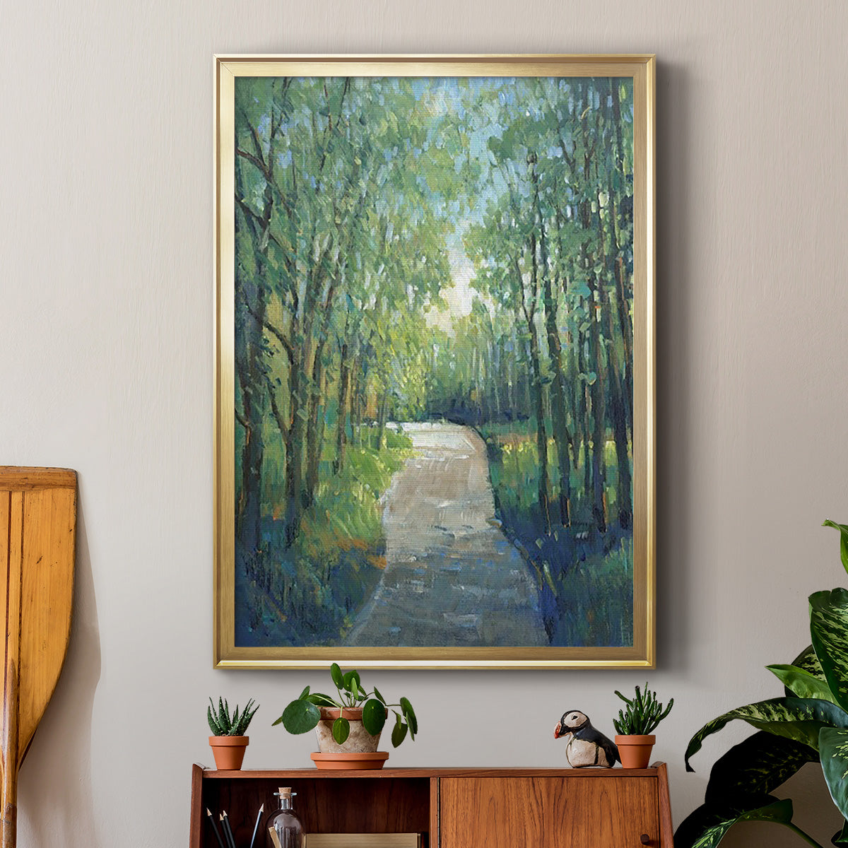 Golden Light Pathways I - Modern Framed Canvas Print