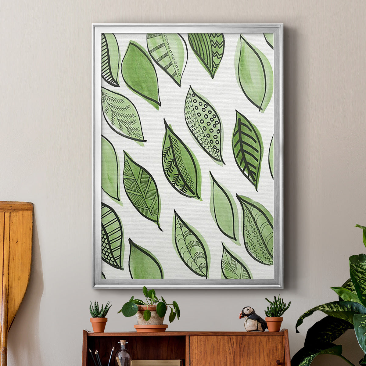 Patterned Leaf Shapes IV - Modern Framed Canvas Print