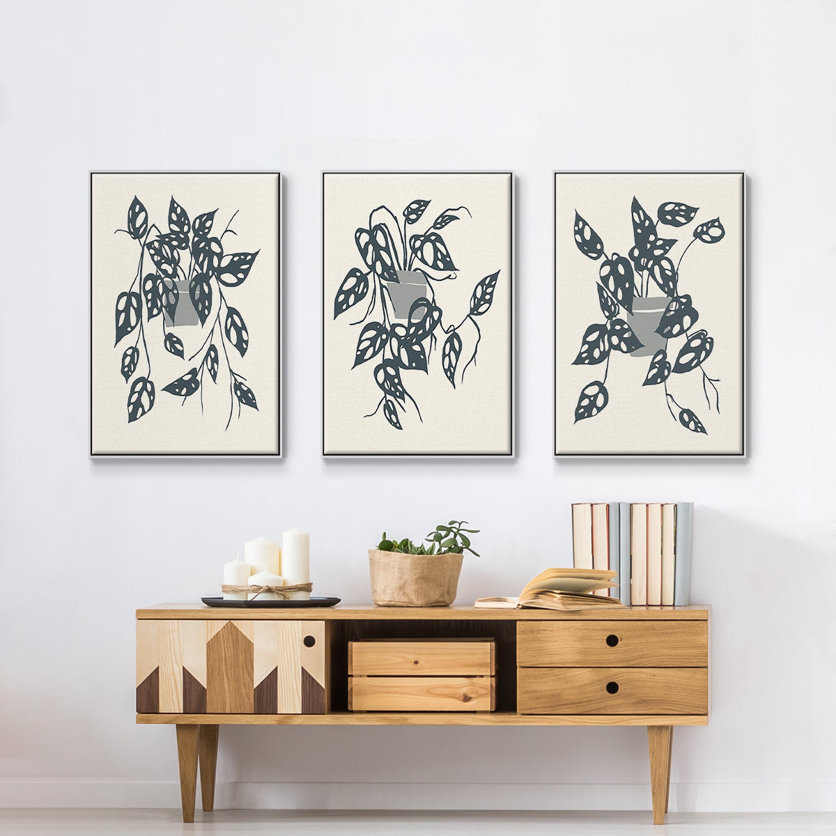 Growing Leaves IV - Framed Premium Gallery Wrapped Canvas L Frame 3 Piece Set - Ready to Hang