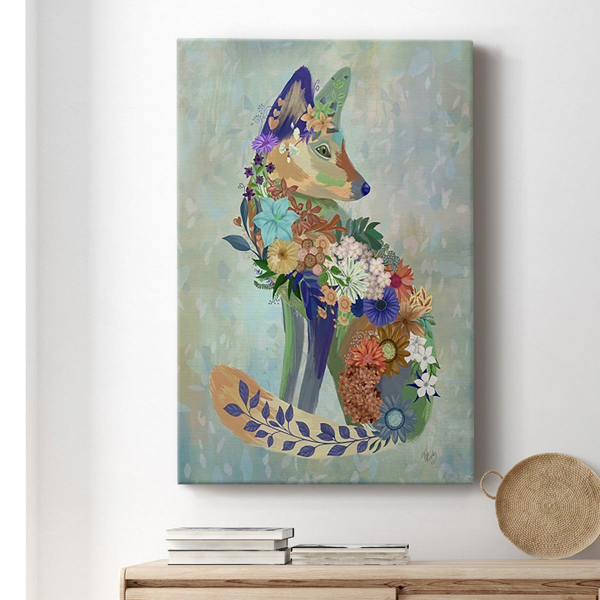 Fantastic Florals Fox, Sitting - Canvas Art Print