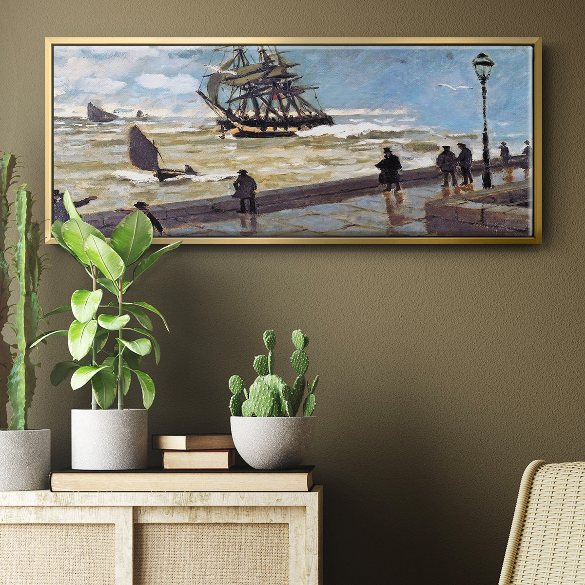 The Jetty at Le Havre Bad Weather, 1870 - Floater Framed Canvas Print