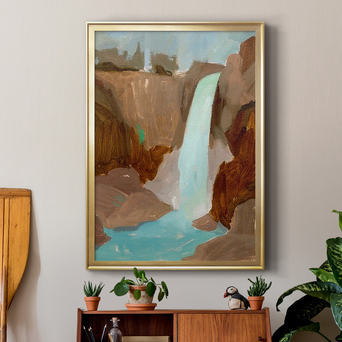 Turquoise Falls II - Modern Framed Canvas Print