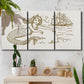 Three-panel canvas wall art featuring whimsical mermaid resting by sea, displayed in a boho-chic entryway above a console table.