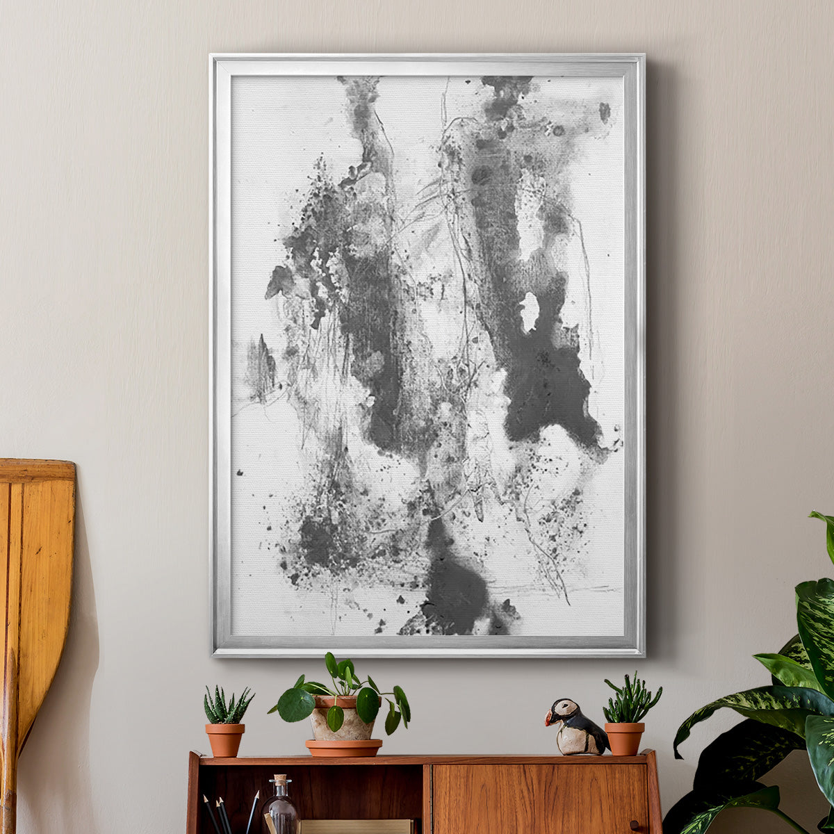 Graphite Abstract III - Modern Framed Canvas Print