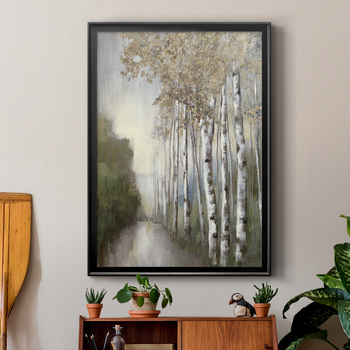 Woodland Walk Neutral - Modern Framed Canvas Print