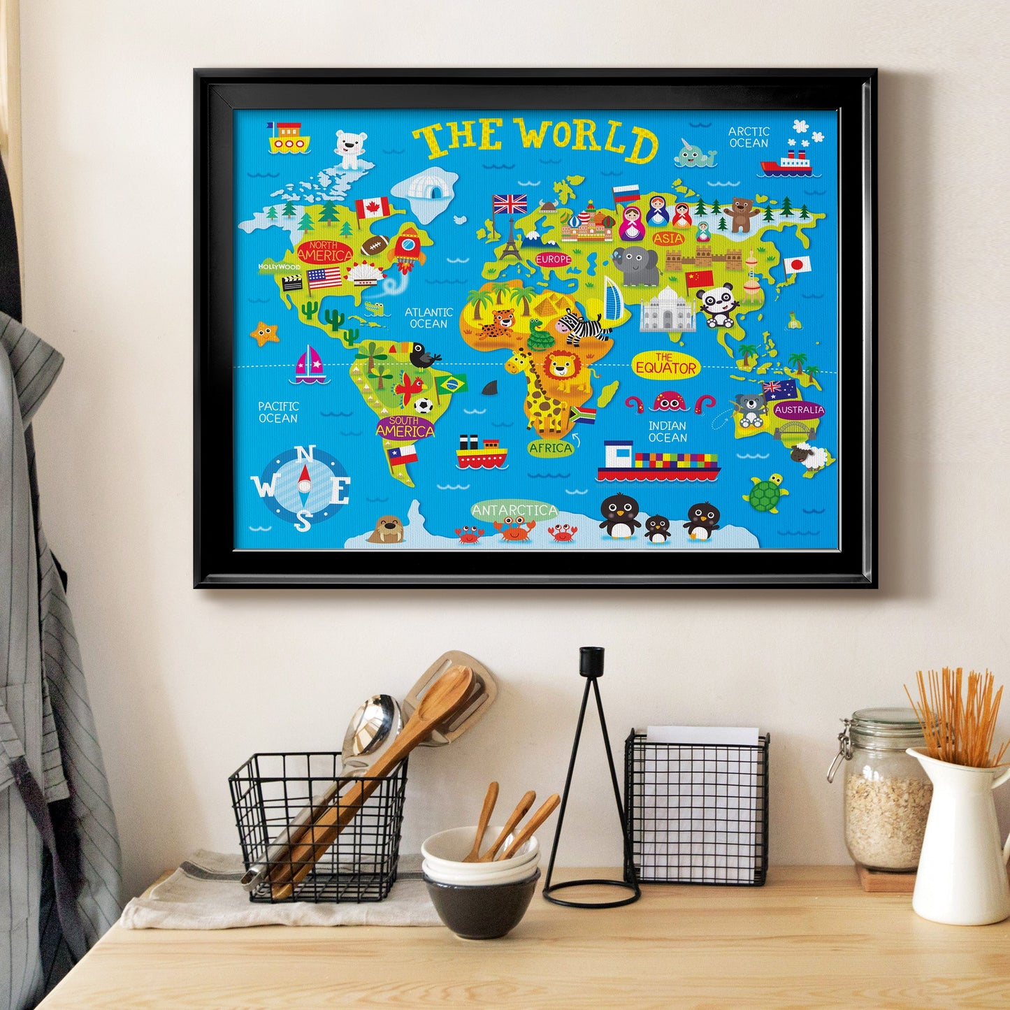 World Map Premium Classic Framed Canvas - Ready to Hang