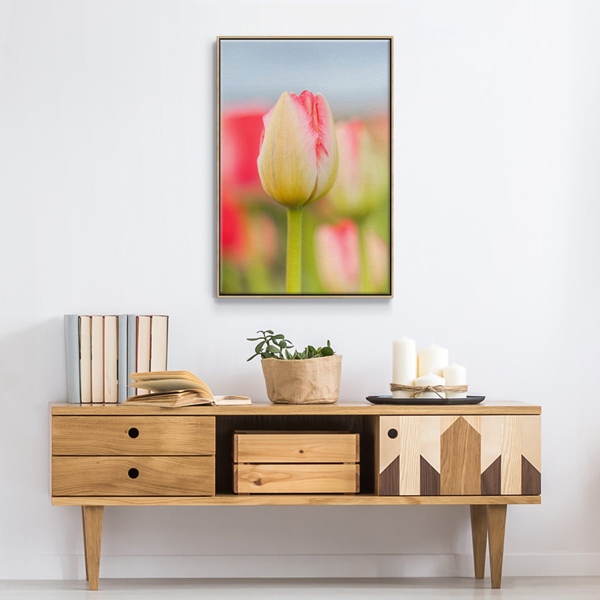 Twotone Tulip - Framed Premium Gallery Wrapped Canvas L Frame - Ready to Hang