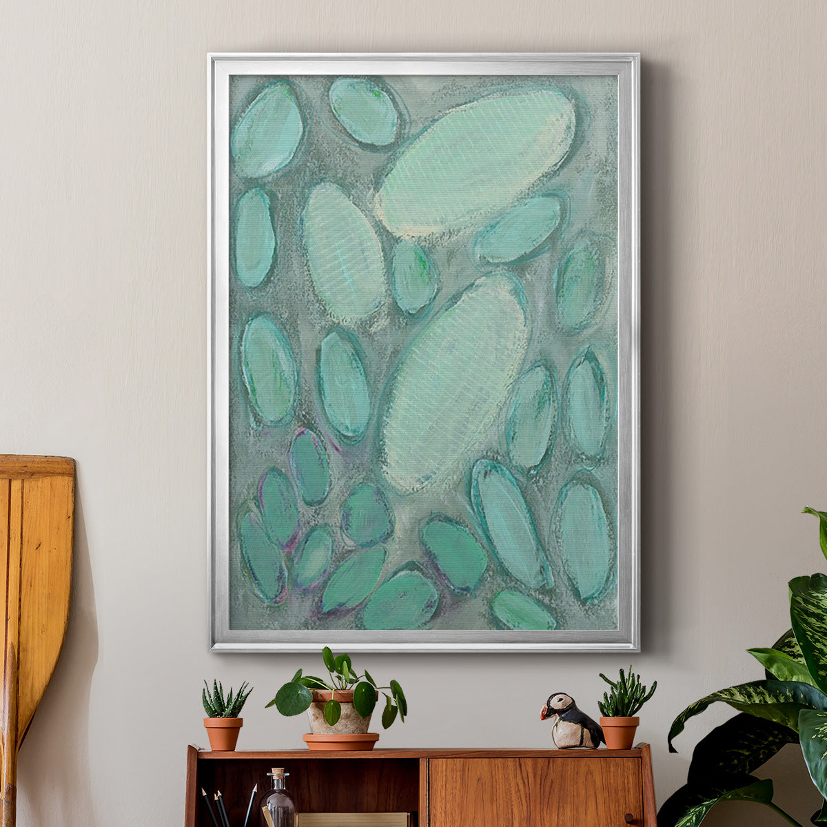 Blue Orbs II - Modern Framed Canvas Print