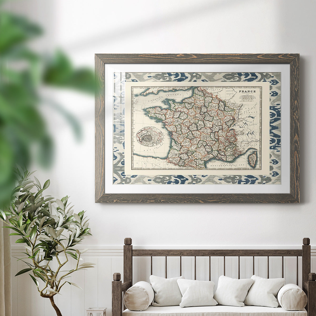 Bordered Map of France-Premium Framed Print - Ready to Hang