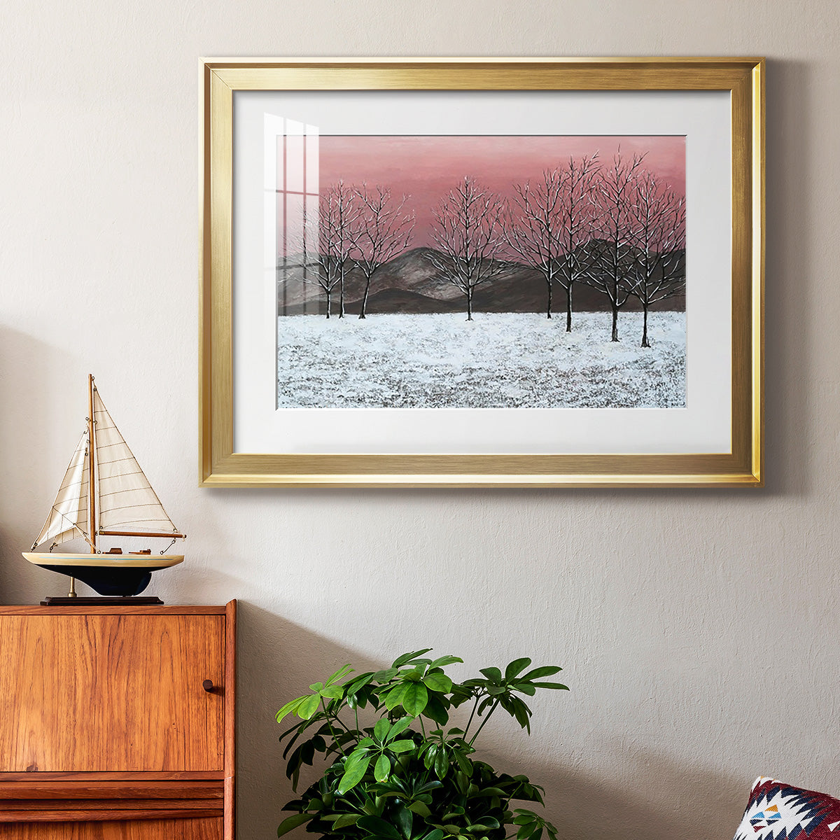 Sunset Snowfall II - Modern Framed Art Print