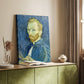 Canvas art print of a textured figure with swirling strokes and vivid tones styled in a home decor setting.