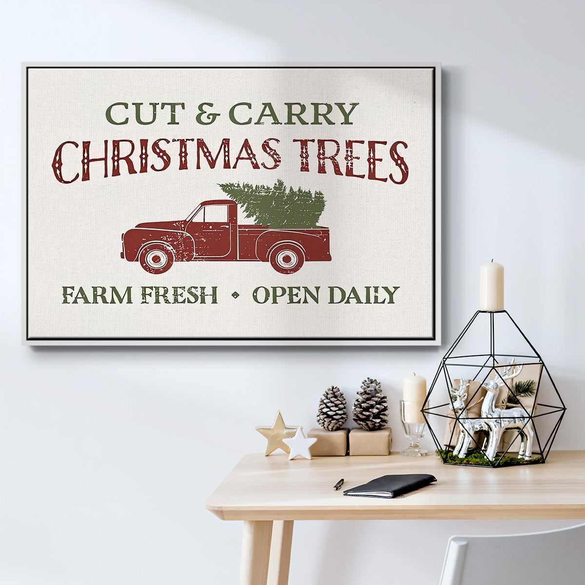 Christmas Farm Sign II - Framed Gallery Wrapped Canvas in Floating Frame