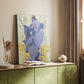 Canvas art print of a stylized arrangement of flowers with flat color and strong outlines styled in a home decor setting.