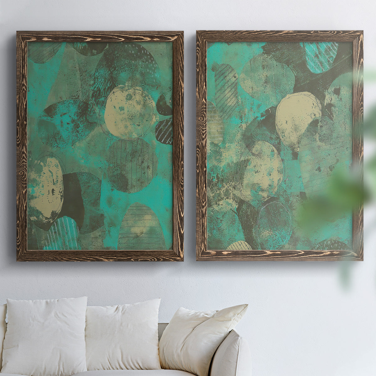 Minty Green Orbs I - Premium Framed Canvas 2 Piece Set - Ready to Hang