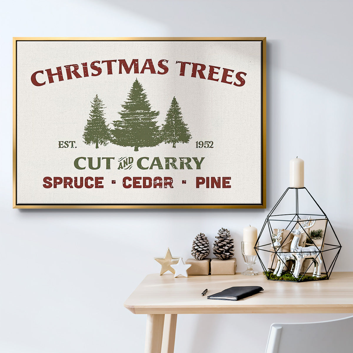 Christmas Farm Sign I - Framed Gallery Wrapped Canvas in Floating Frame