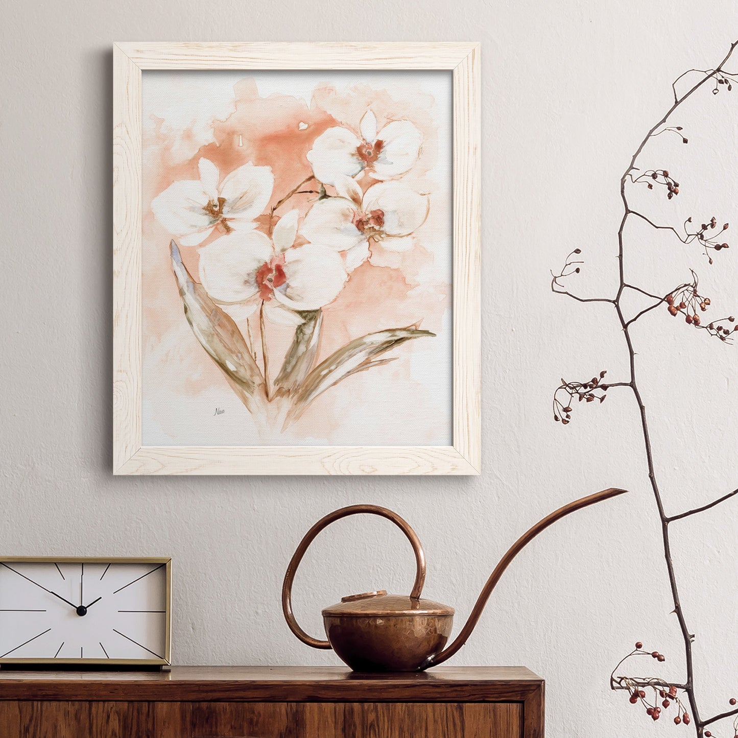 White and Coral Orchid I - Premium Canvas Framed in Barnwood - Ready to Hang