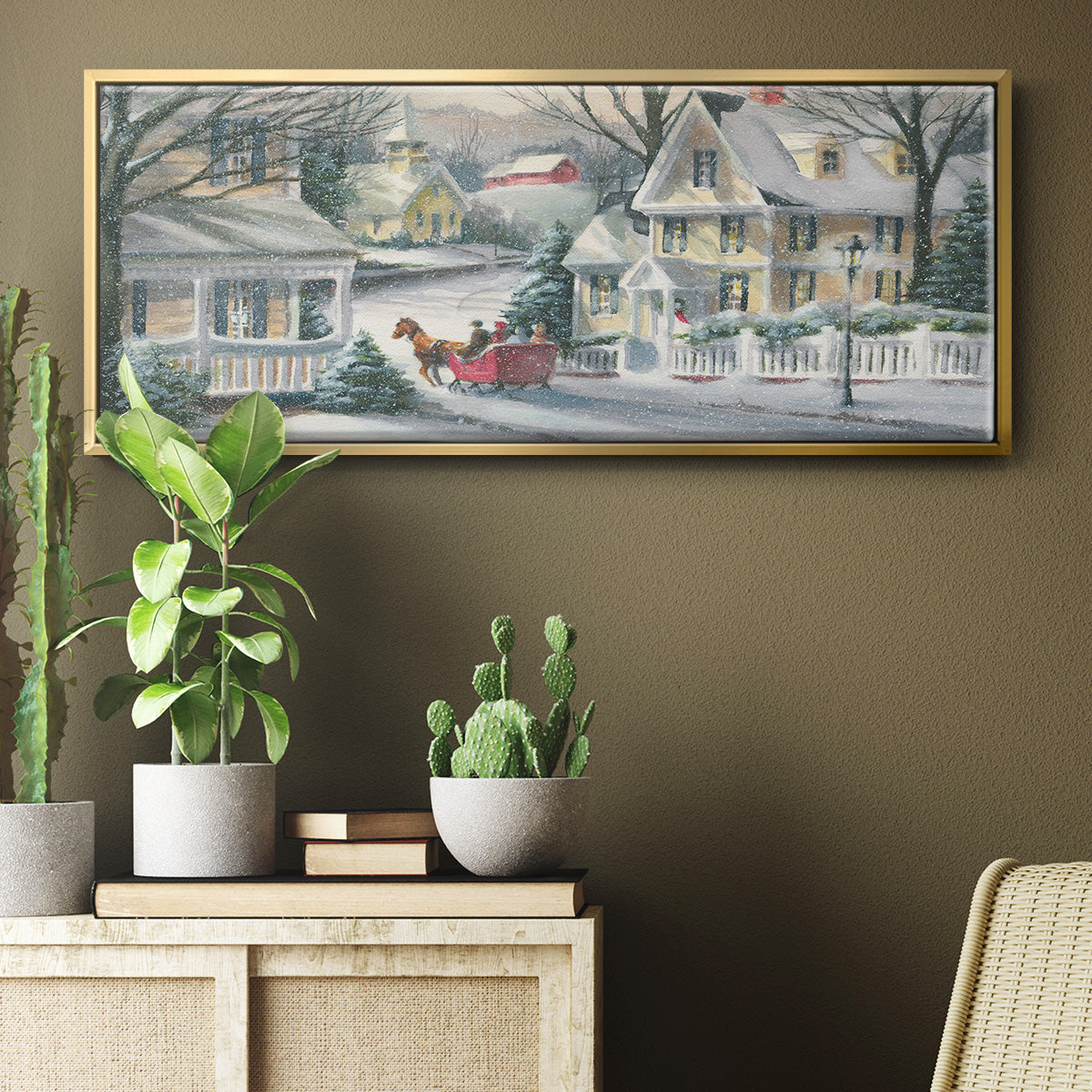 Village Sleigh Ride - Floater Framed Canvas Print