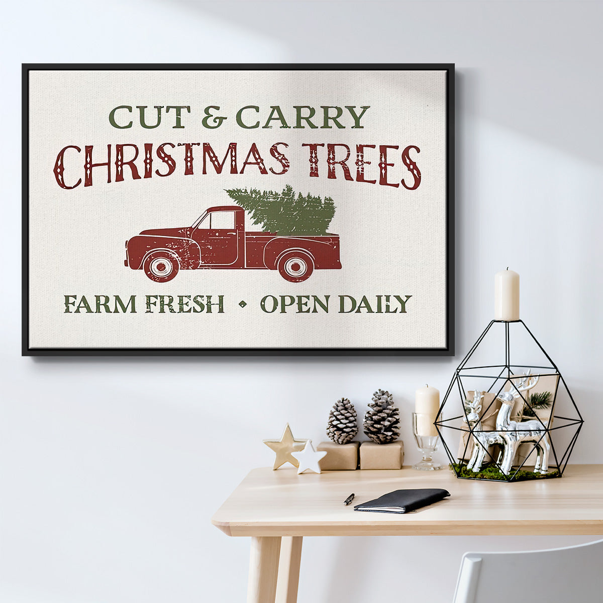 Christmas Farm Sign II - Framed Gallery Wrapped Canvas in Floating Frame