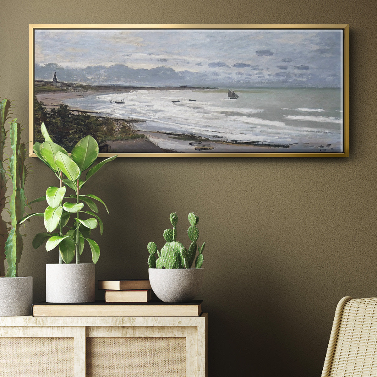 The Beach at Saint Adresse, 1876 - Floater Framed Canvas Print