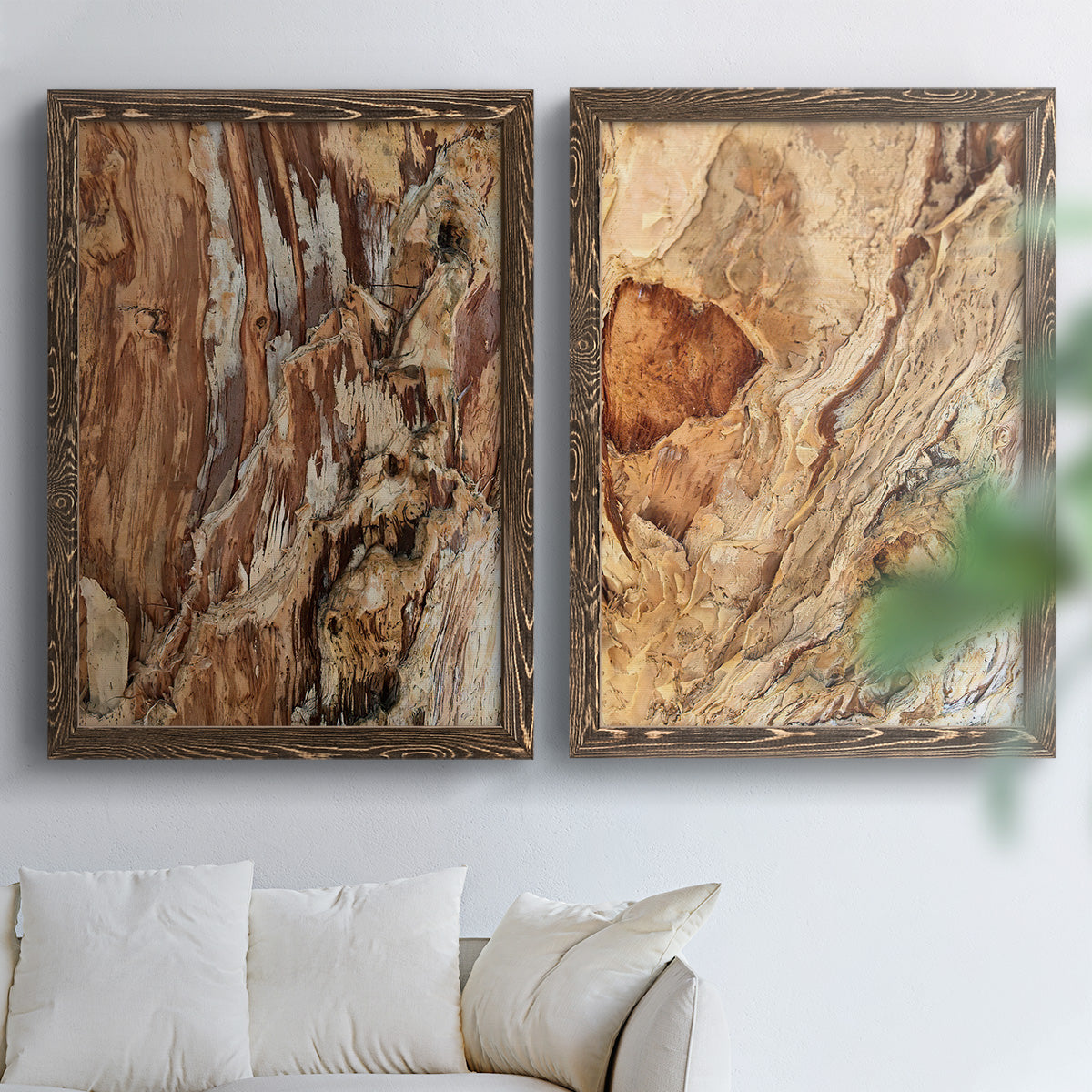 Tree Texture Triptych I - Premium Framed Canvas 2 Piece Set - Ready to Hang