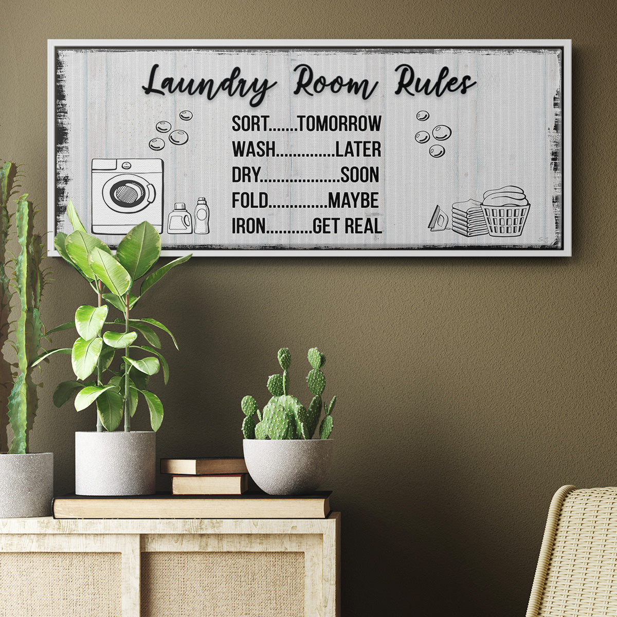 Laundry Room Rules - Floater Framed Canvas Print