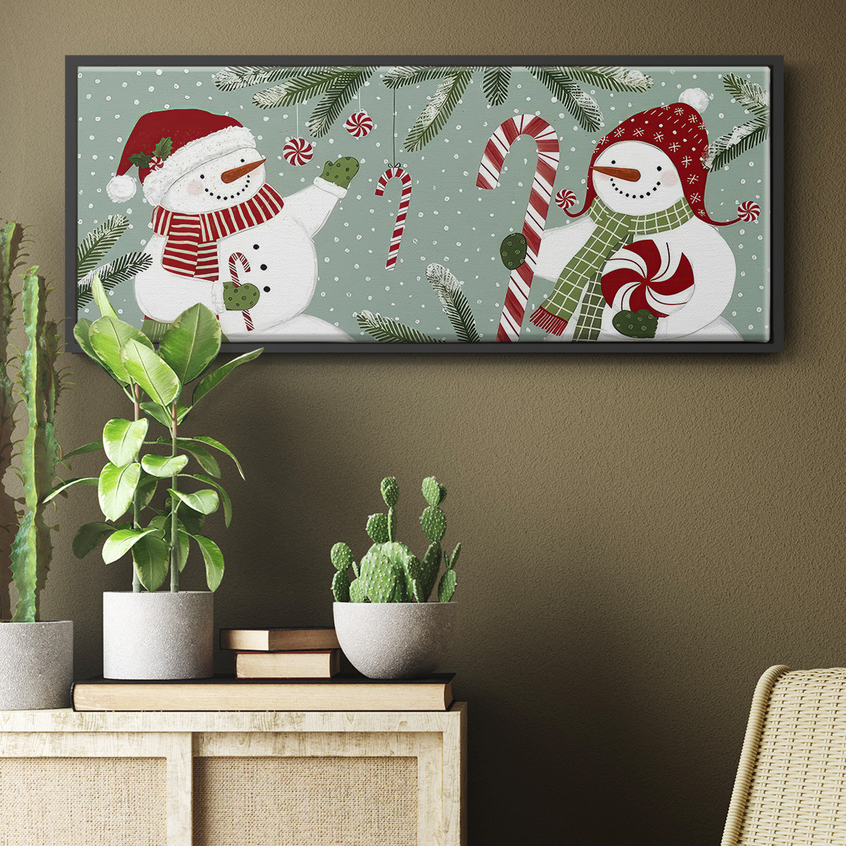 Peppermint Snowman Collection D - Floater Framed Canvas Print