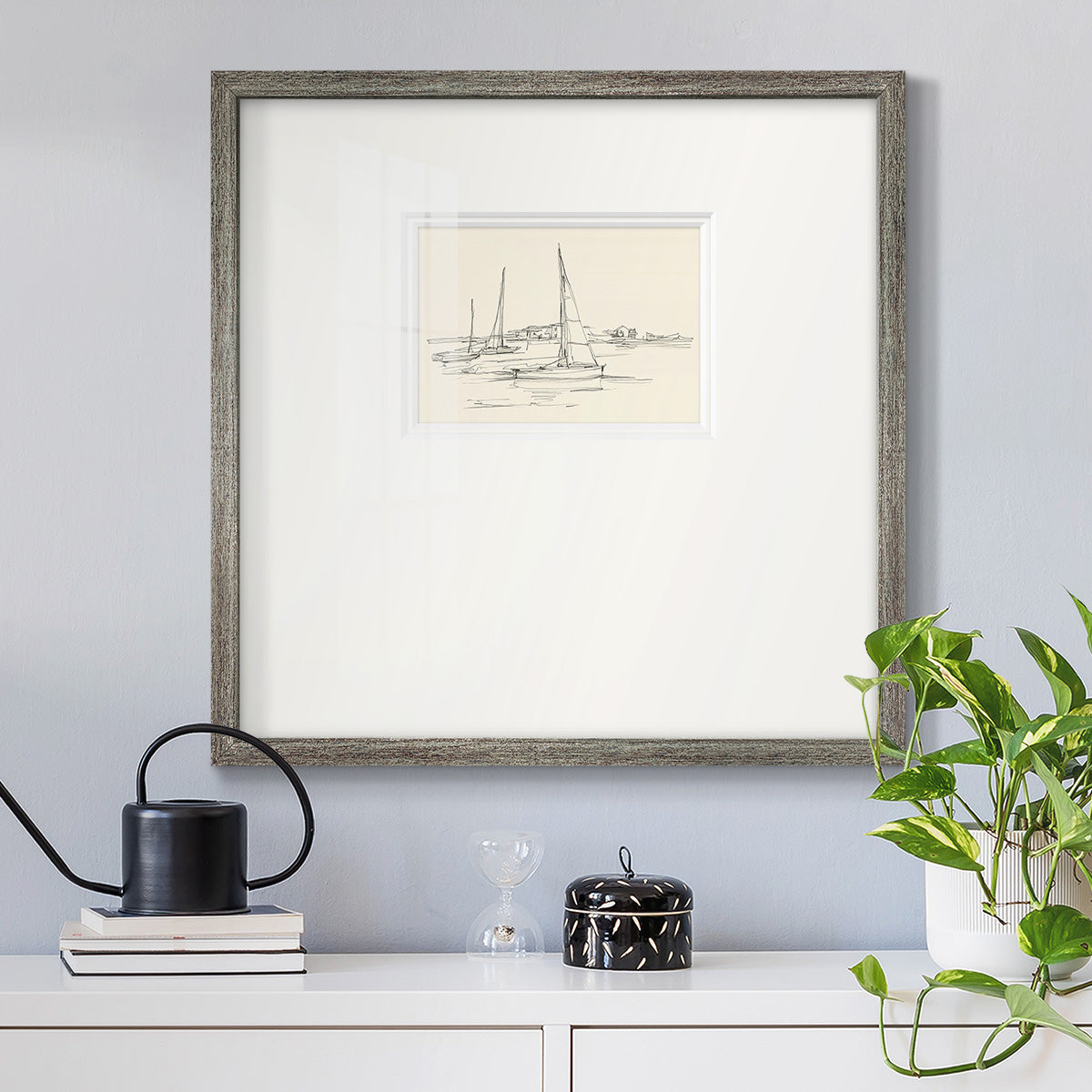 Coastal Contour Sketch I Premium Framed Print Double Matboard