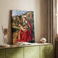 Canvas art print of a serene composition with figures and soft background scenery styled in a home decor setting.