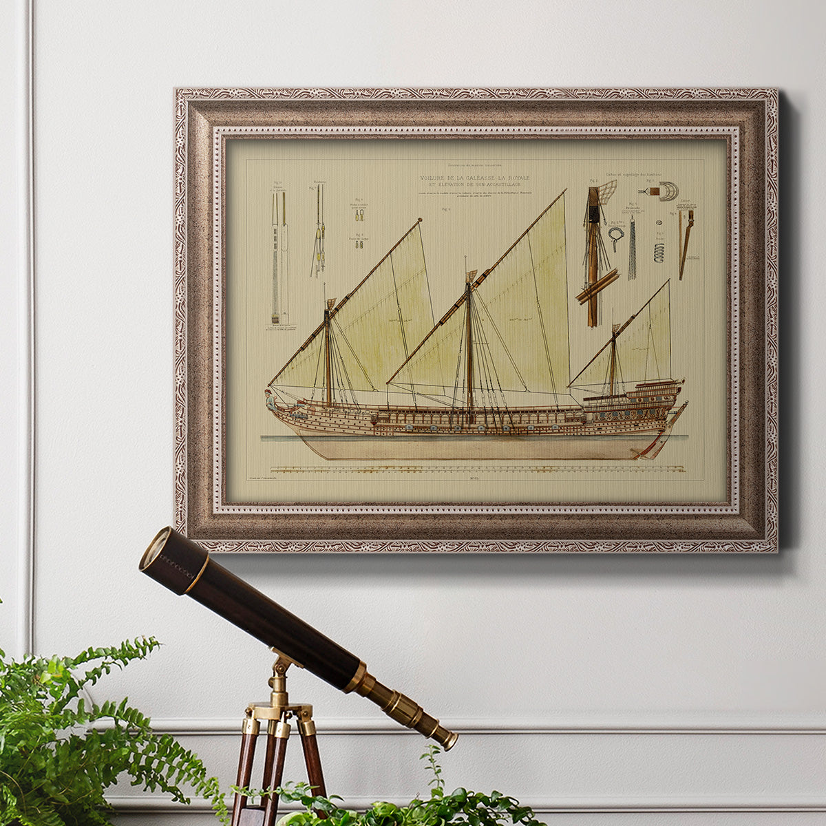 Antique Ship Plan VI Premium Framed Canvas- Ready to Hang