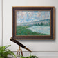 Impressionist river landscape at Vétheuil by Claude Monet in an ornate bronzed mahogany wood frame displayed in a light-toned interior setting.