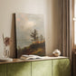 Canvas art print of a coastal scene with dramatic sky and reflective surface styled in a home decor setting.