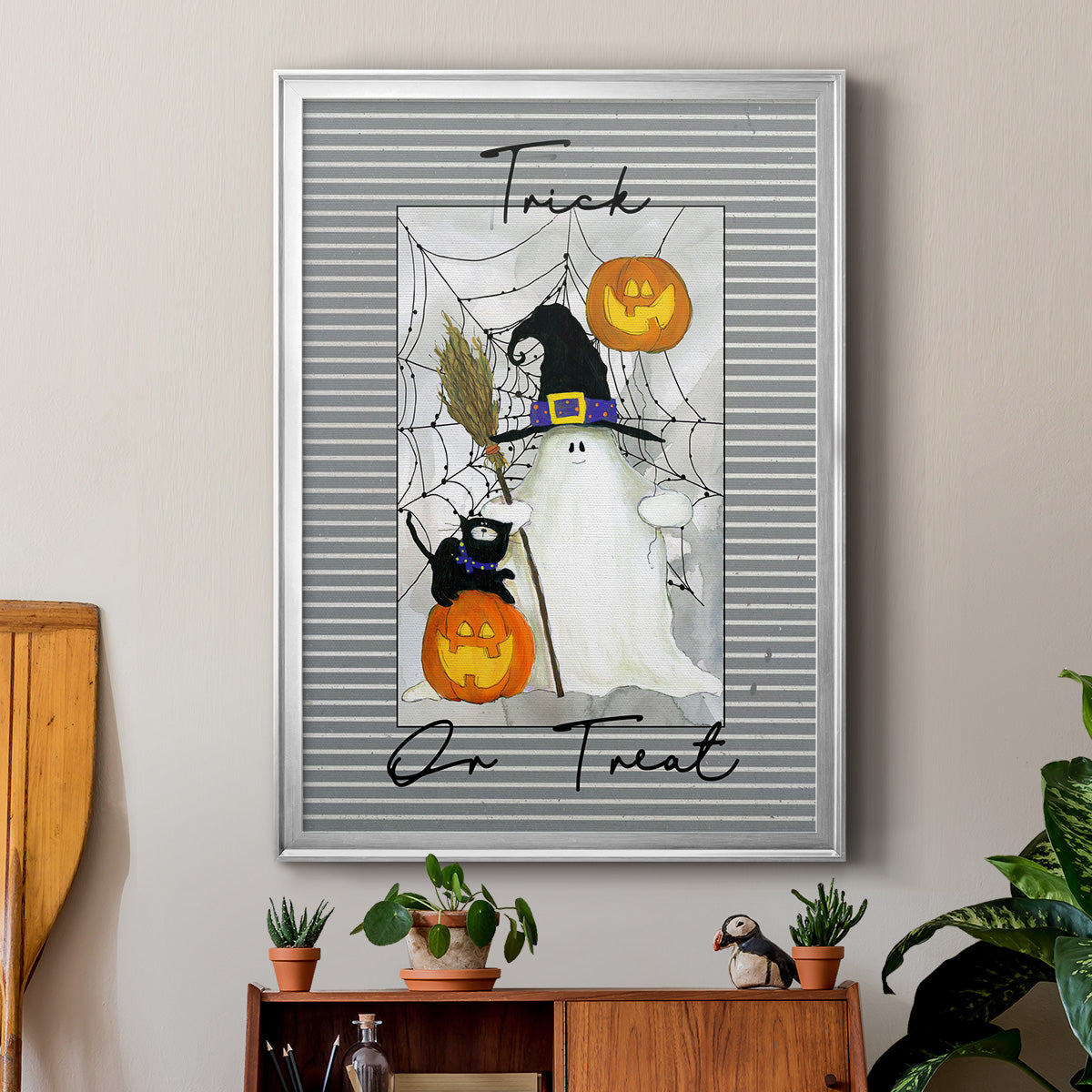 Trick or Treat Ghost - Modern Framed Canvas Print