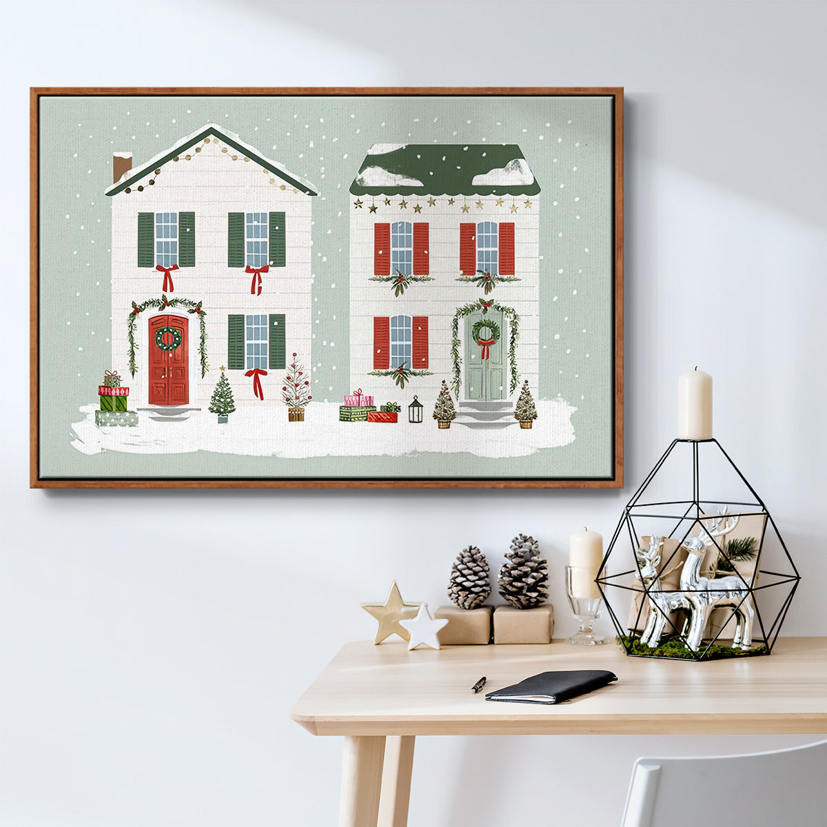 Festive Front Door Collection A - Framed Gallery Wrapped Canvas in Floating Frame