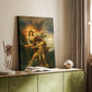 Canvas art print of a biblical moment with movement and strong contrast styled in a home decor setting.