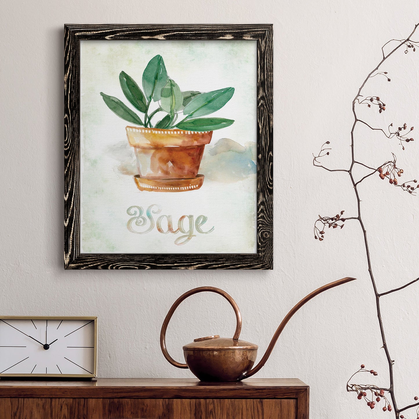 Potted Sage - Premium Canvas Framed in Barnwood - Ready to Hang